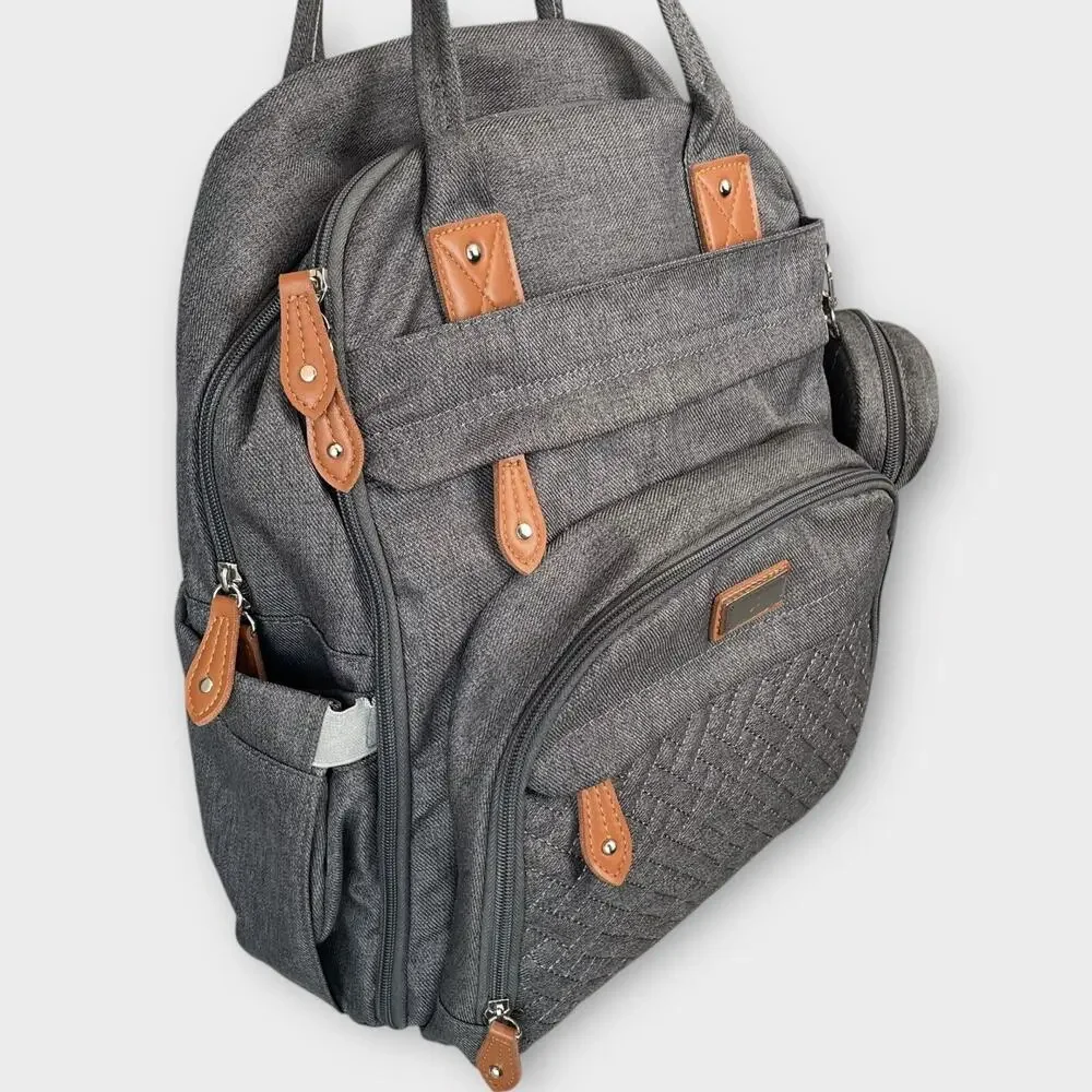 BabbleRoo Diaper Bag Backpack Dark Grey Charcoal Gray Waterproof Wide Top Unused